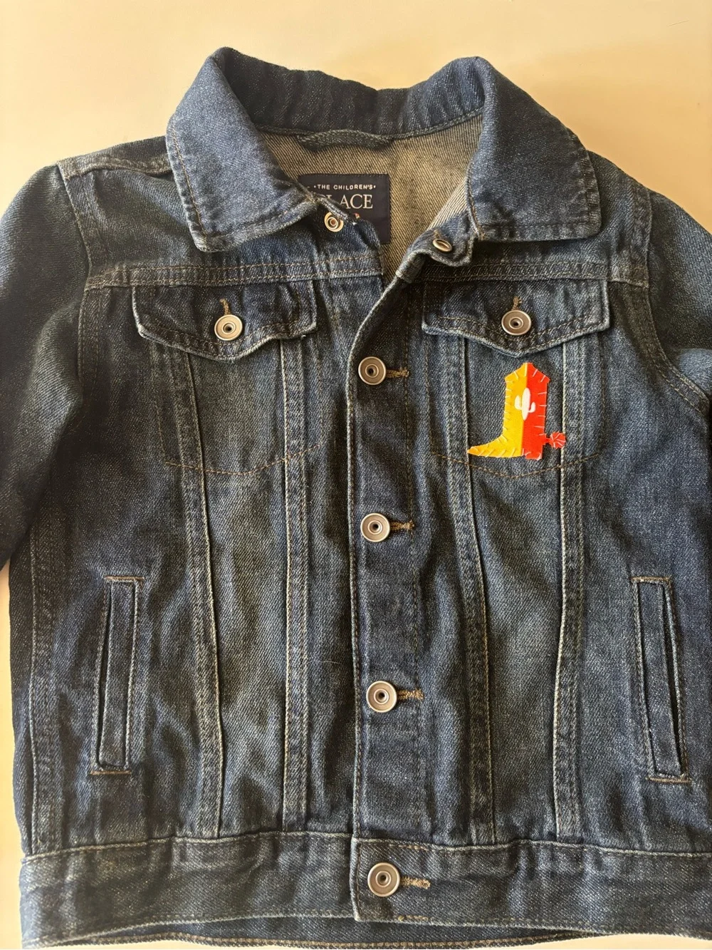 Boys Dark Blue Denim Jacket with hand sewn on Toy Story Patches
